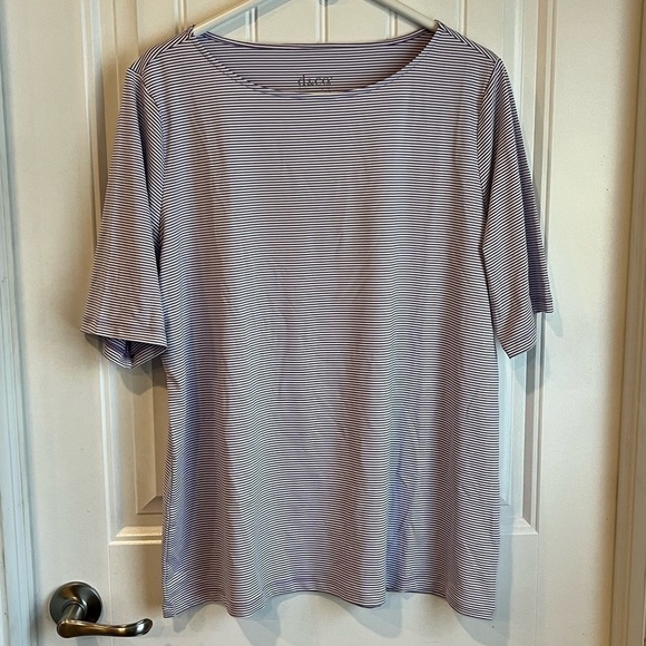 Nwot BRR Cooling Tee Denim & Co Striped Crew Neck Elbow Sleeve Purple Top Large - Picture 2 of 14